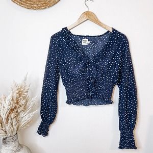 Princess Polly Polka Dot Ruffle Balloon Sleeve V-Neck Size 4